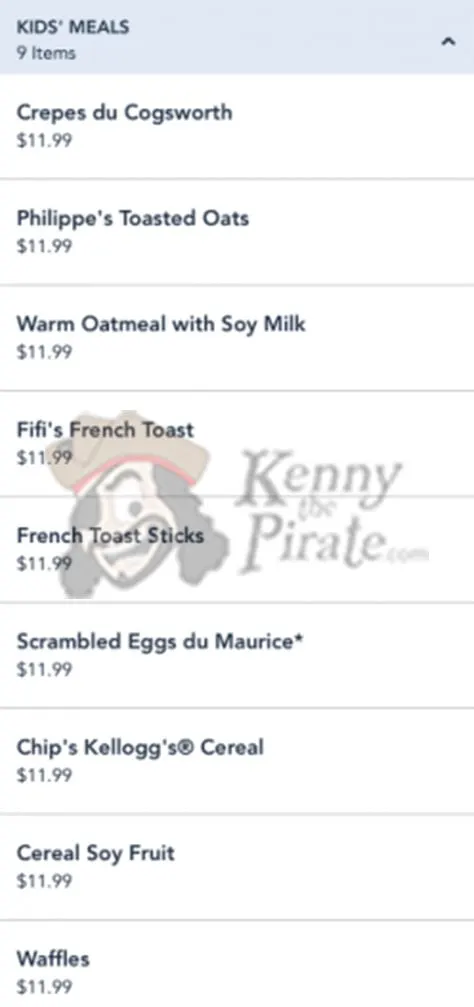 Be Our Guest Restaurant Kids Breakfast Menu l kennythepirate