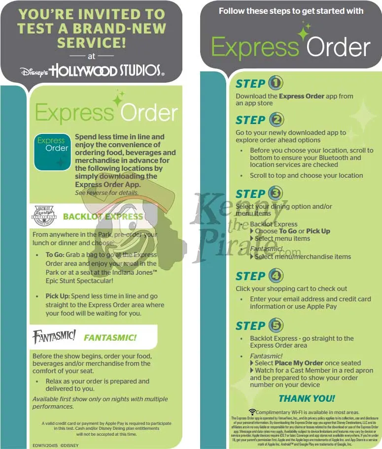 Hollywood Studios Express order for Fantasmic information