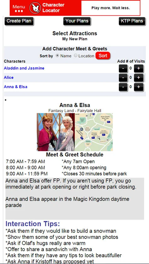 Character Locator App for Disney World now offering Touring Plans 11