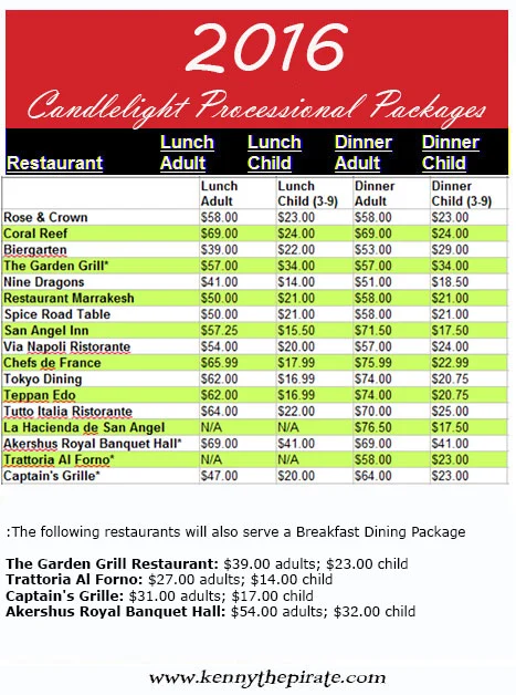 2016 Disney World Candlelight Processional Package Prices