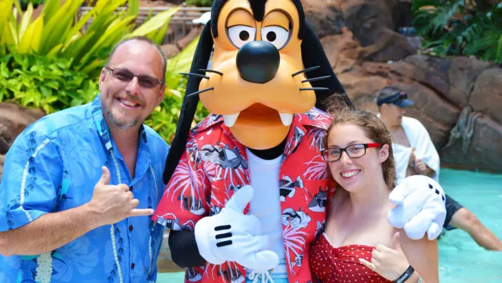 Goofy by the pool at Disney's Aulani in Oahu Hawaii