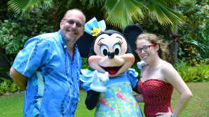 Minnie Mouse on the Halawai Lawn at Disney's Aulani in Oahu Hawaii