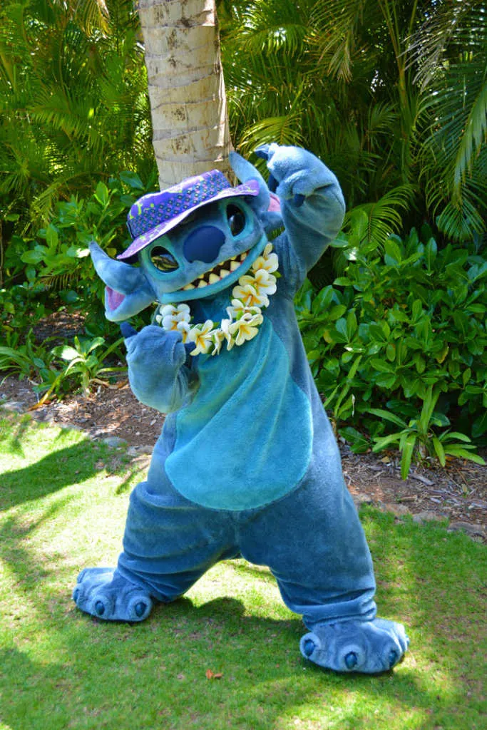 Stitch at the Halawai Lawn at Disney's Aulani in Oahu Hawaii