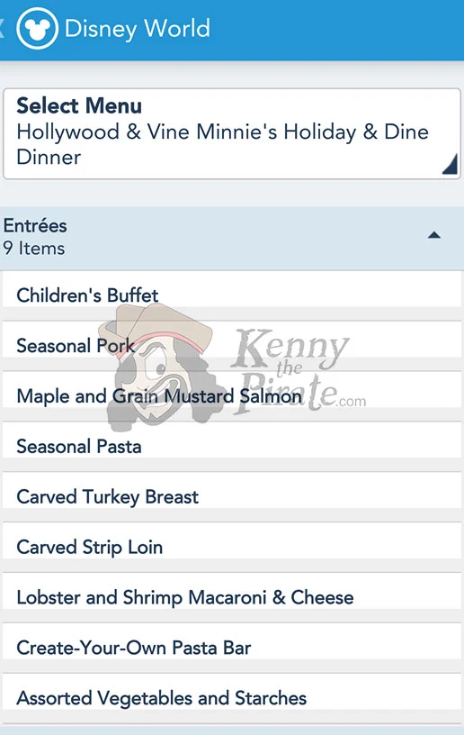 Minnie's Holdiay and Dine Menu at Disney's Hollywood Studios