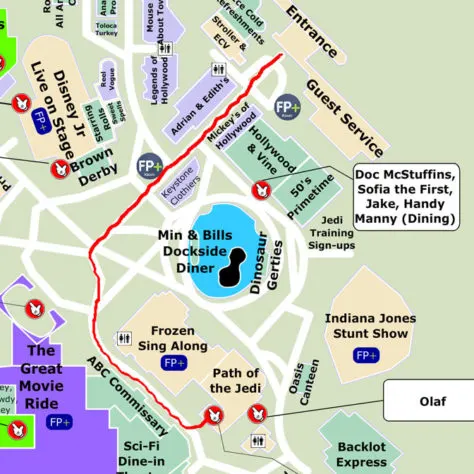Mickey Mouse and Minnie Mouse in Red Carpet Dreams at Hollywood Studios map