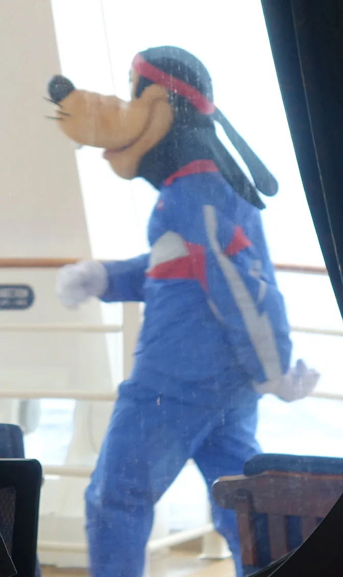 Goofy in workout gear onboard Disney Fantasy