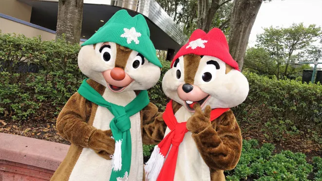 Chip n Dale wearing snowflake scarfs for Christmas at Hollywood Studios