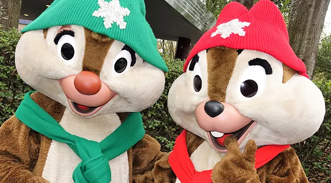 Chip n Dale wearing snowflake scarfs for Christmas at Hollywood Studios