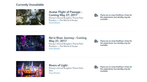 Update on Pandora the World of Avatar Fastpass availability