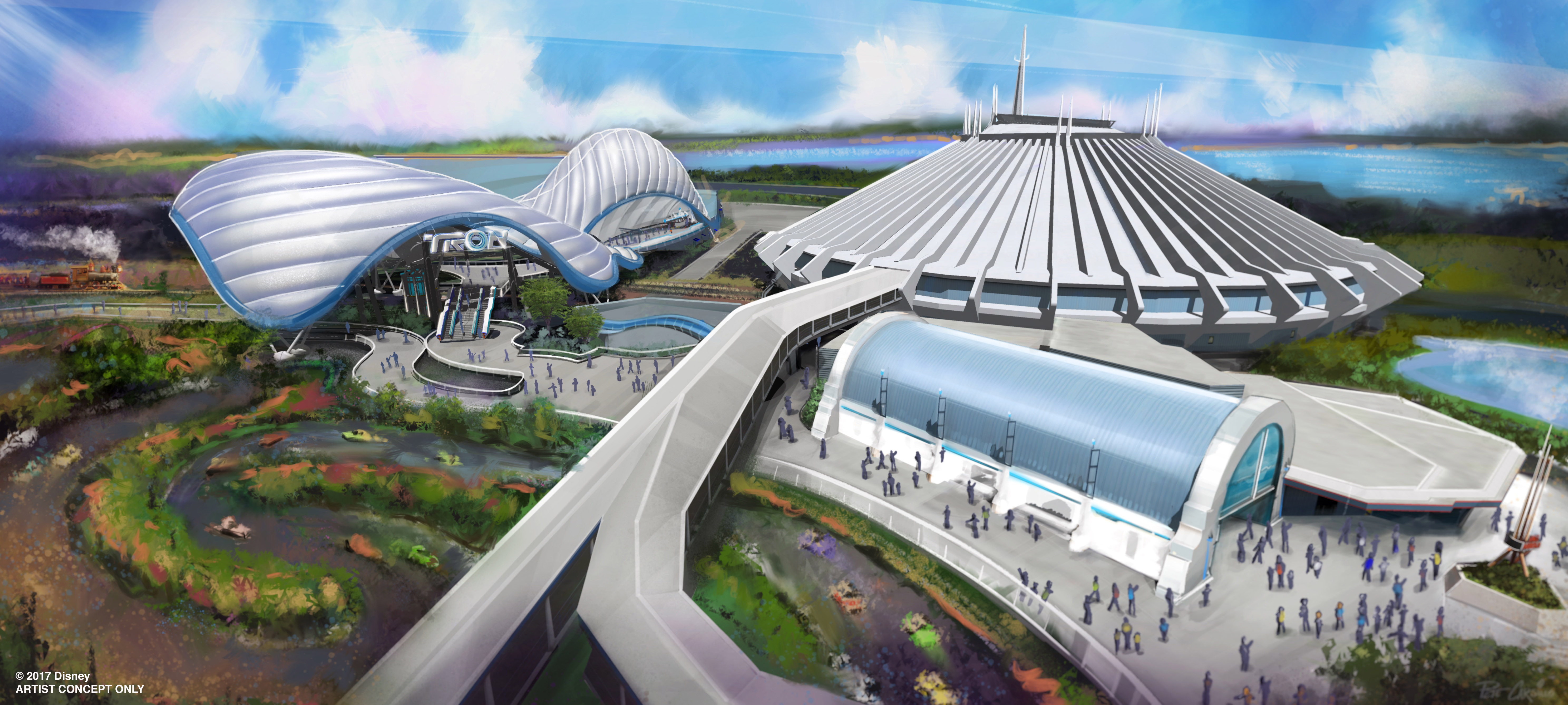 The new Tron attraction will sit in an entirely new area right next to the Space Mountain attraction at Magic Kingdom Park. Bob Chapek, Chairman of Walt Disney Parks & Resorts, made the announcement during the Walt Disney World Parks and Resorts presentation at D23 Expo 2017. Regular Disney Parks Blog readers know that the TRON Lightcycle Power Run attraction at Shanghai Disneyland is a coaster-style attraction where riders board a train of two-wheeled Lightcycles. It offers access into the energy, lights and excitement of TRON’s high-tech universe and is one of the most thrilling adventures at any Disney park. Also, during today’s presentation, Bob said the plan is to open the Tron attraction in time for Walt Disney World’s 50th anniversary in 2021. Keep checking the Disney Parks Blog for more updates on this future attraction.