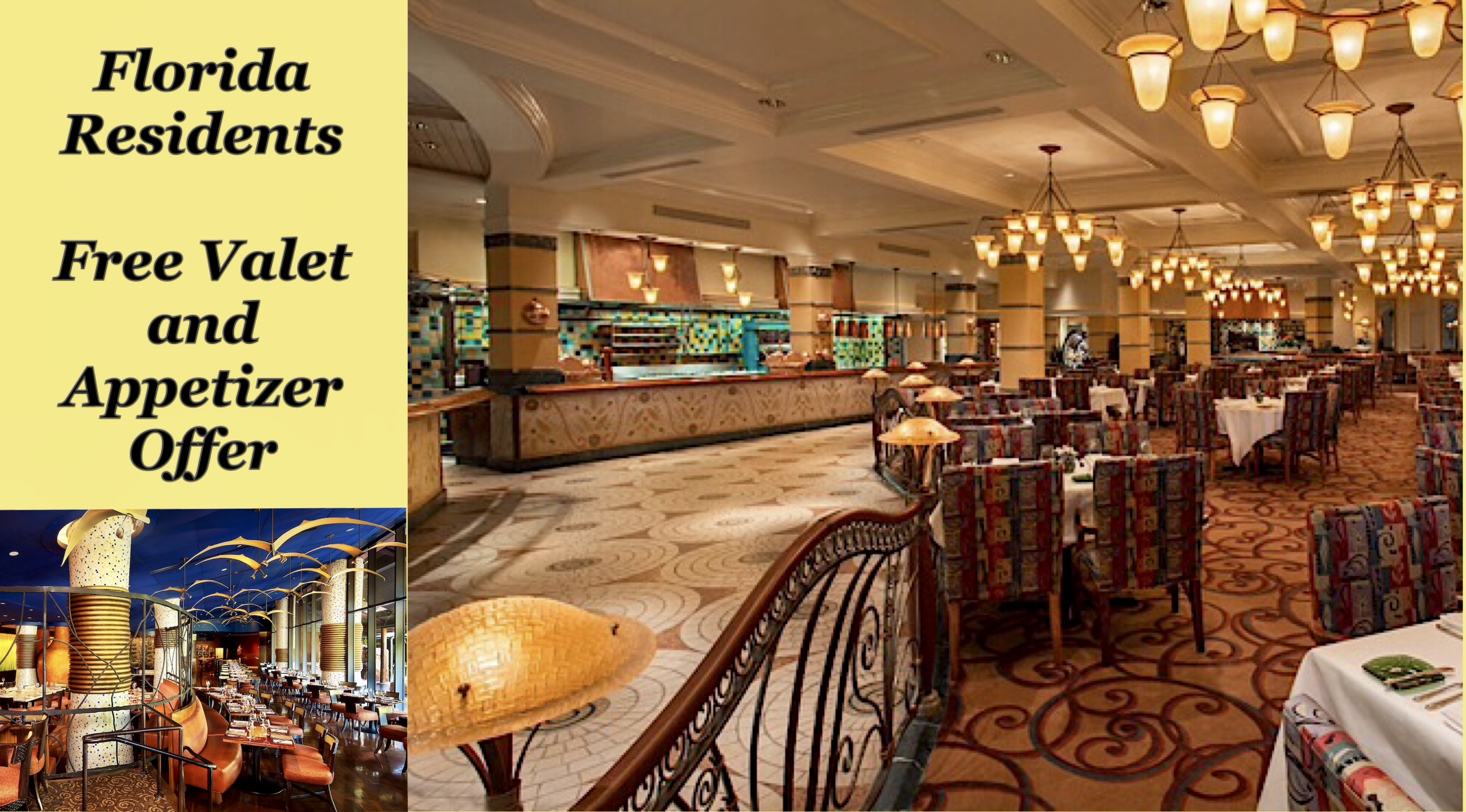 Florida Residents Free Valet and Appetizer Offer