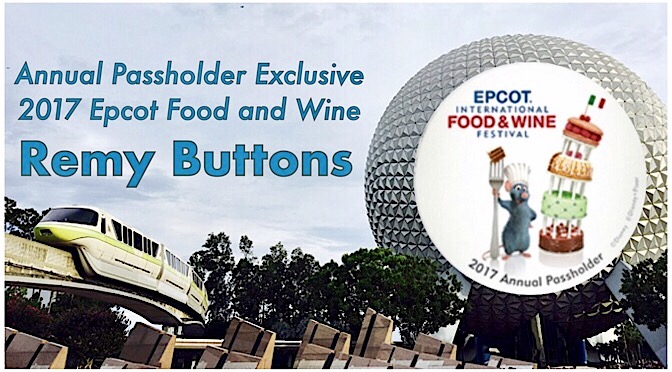 Annual Passholder Exclusive 2017 Epcot Food and Wine Remy Buttons