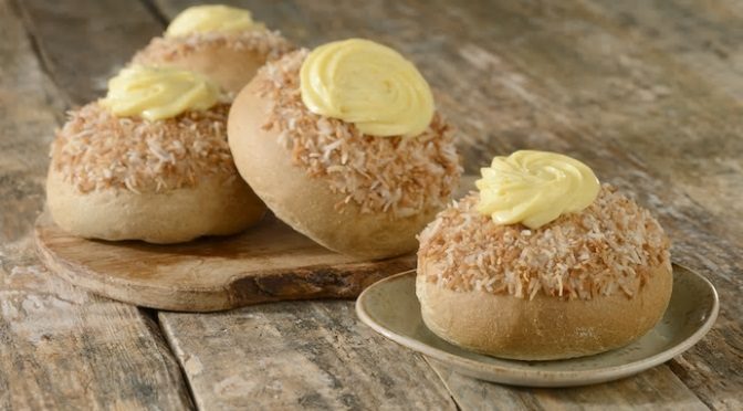 Sweet Roll filled with Custard and dipped in Coconut