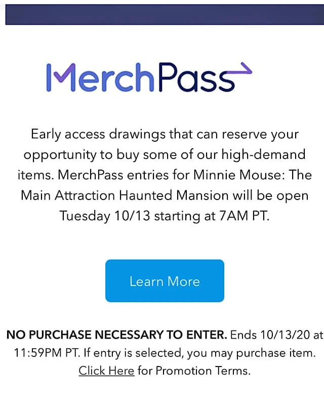 haunted mansion merchandise pass date