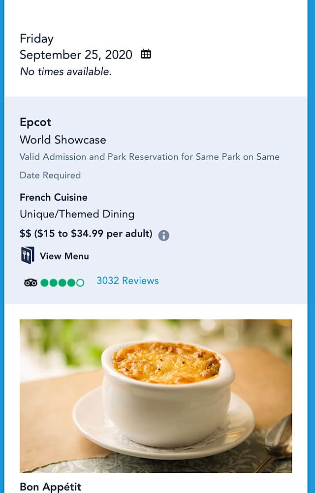 EPCOT table service opening delay