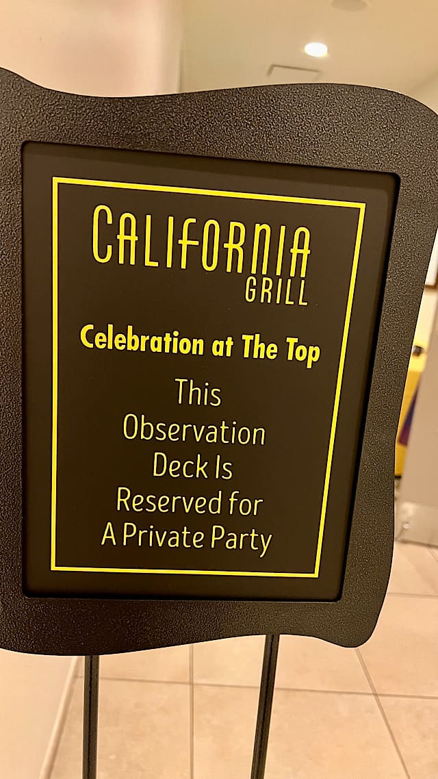 California Grill celebration at the top sign