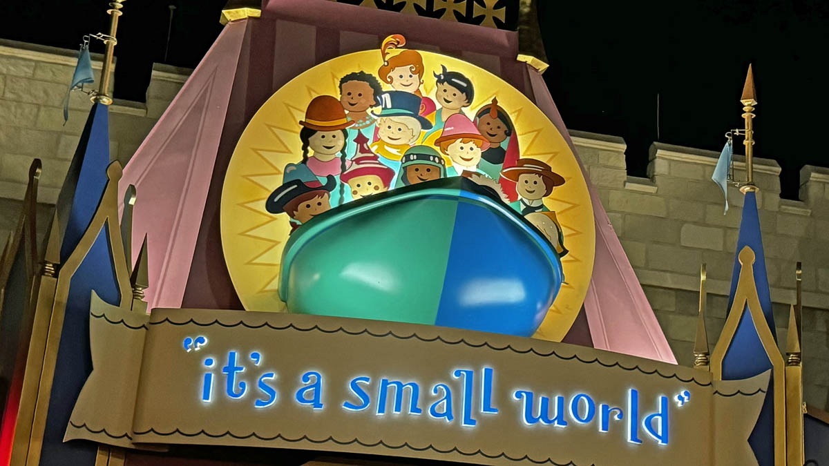 magic kingdom fantasyland its a small world attraction sign