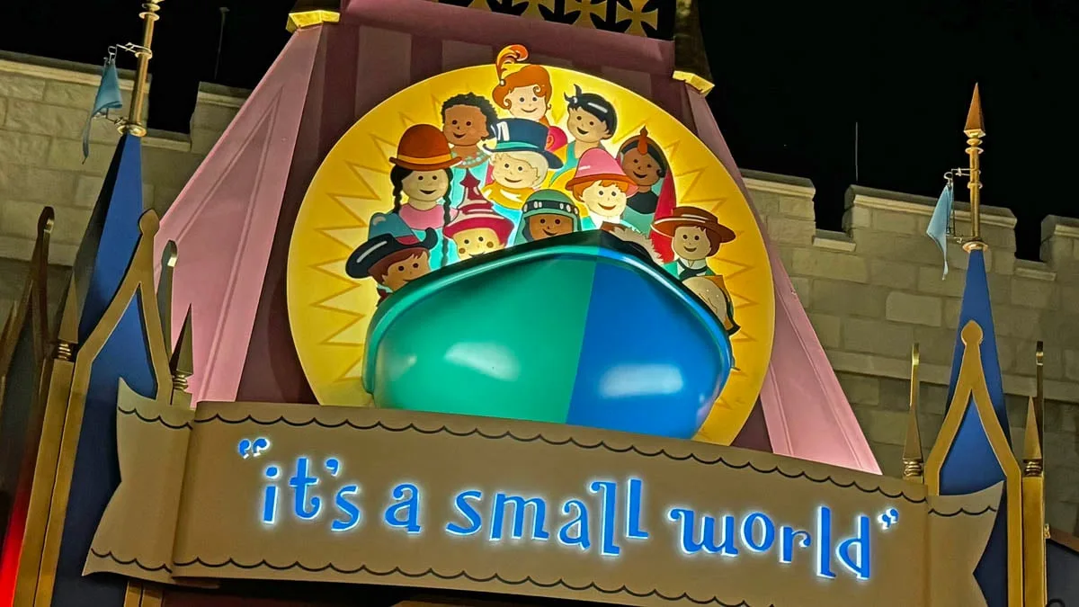 magic kingdom fantasyland its a small world attraction sign
