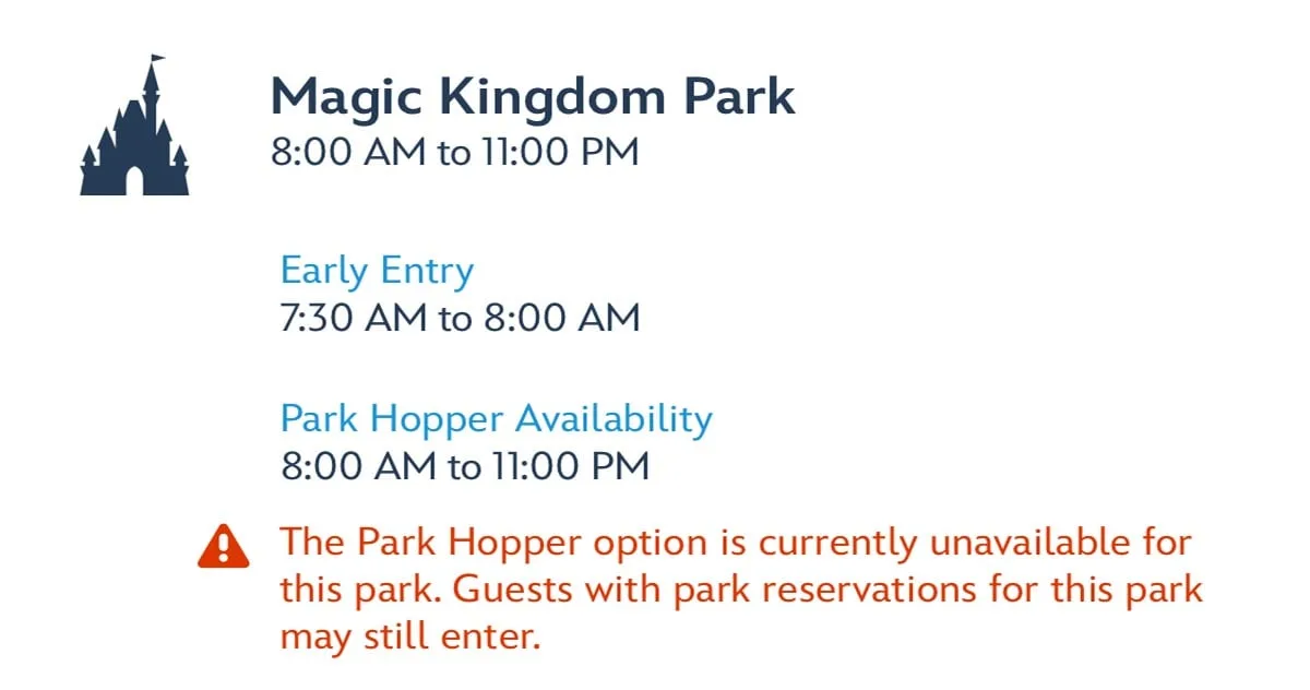 Warning for Magic Kingdom Guests