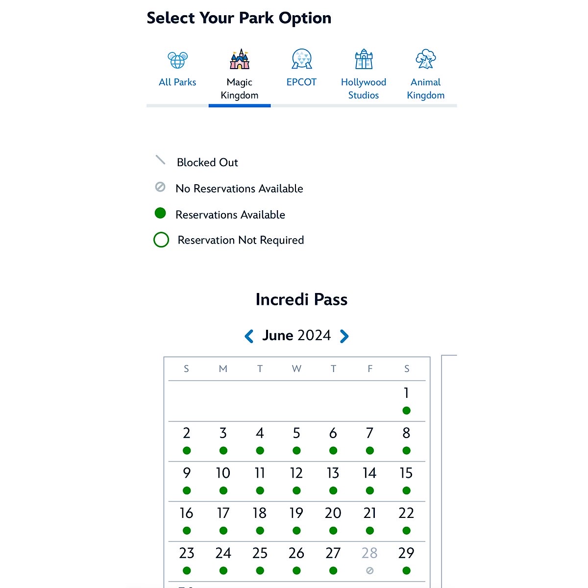 June 28 no passholder reservations available
