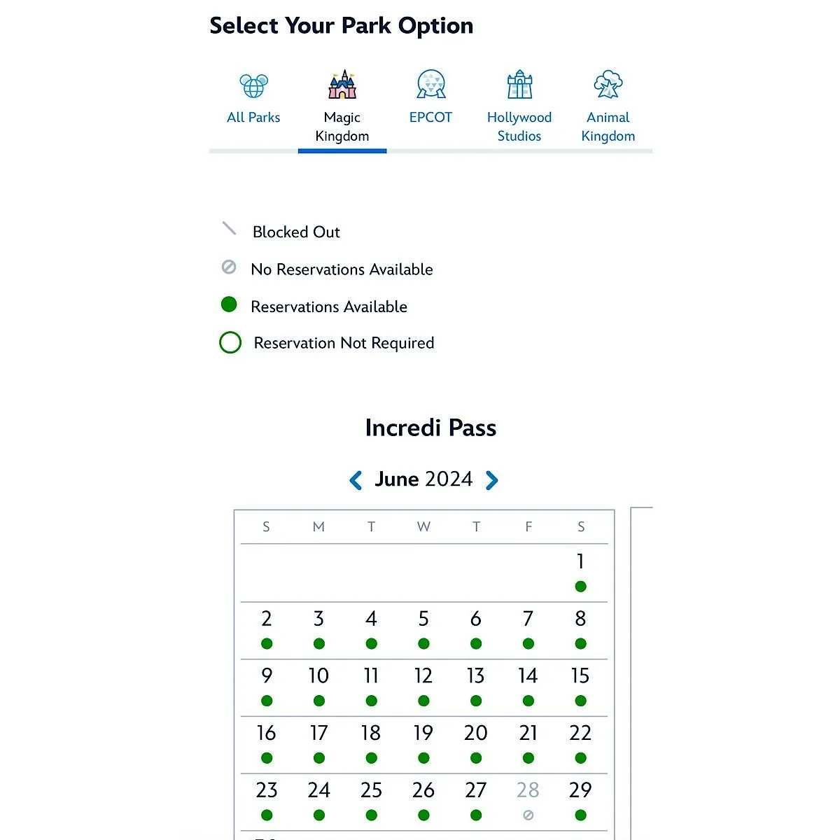 June 28 no passholder reservations available