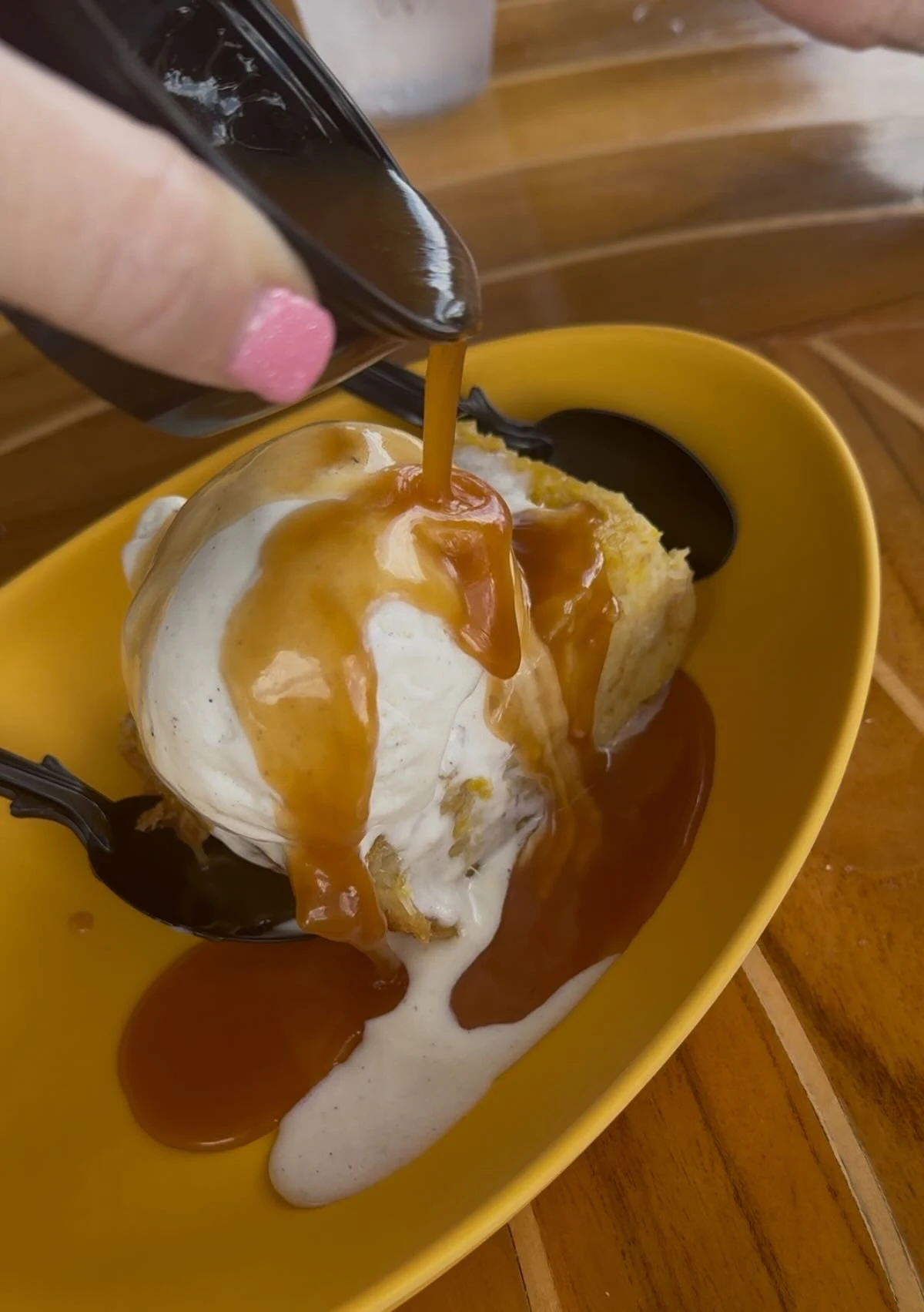 coconut pineapple bread pudding with caramel sauce