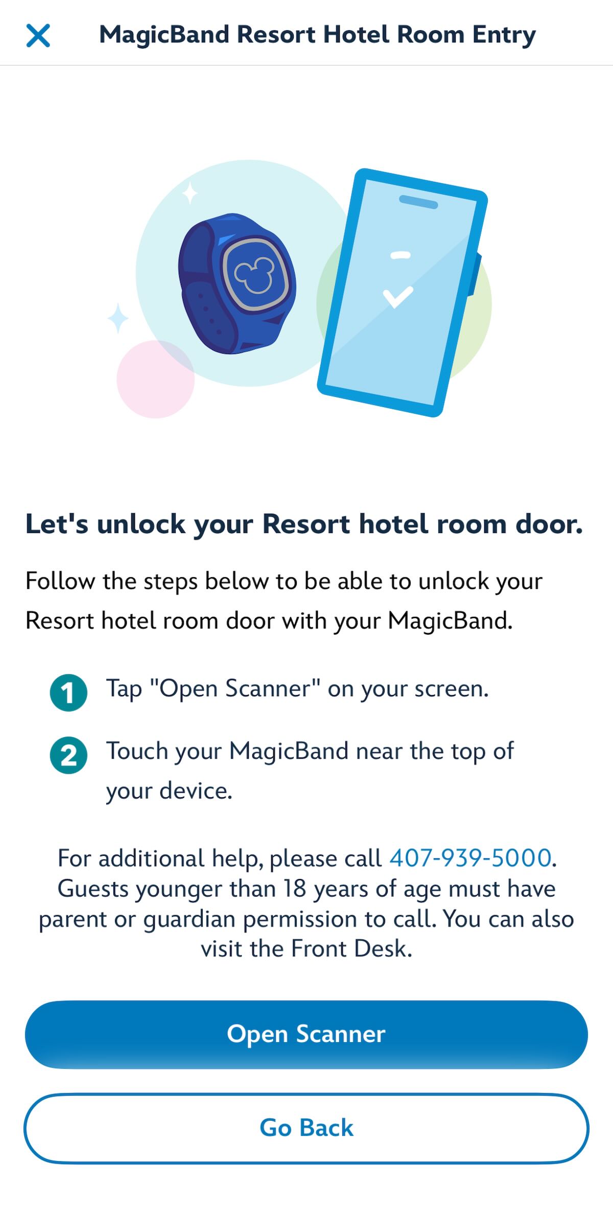 Magic band hotel room pairing scanner