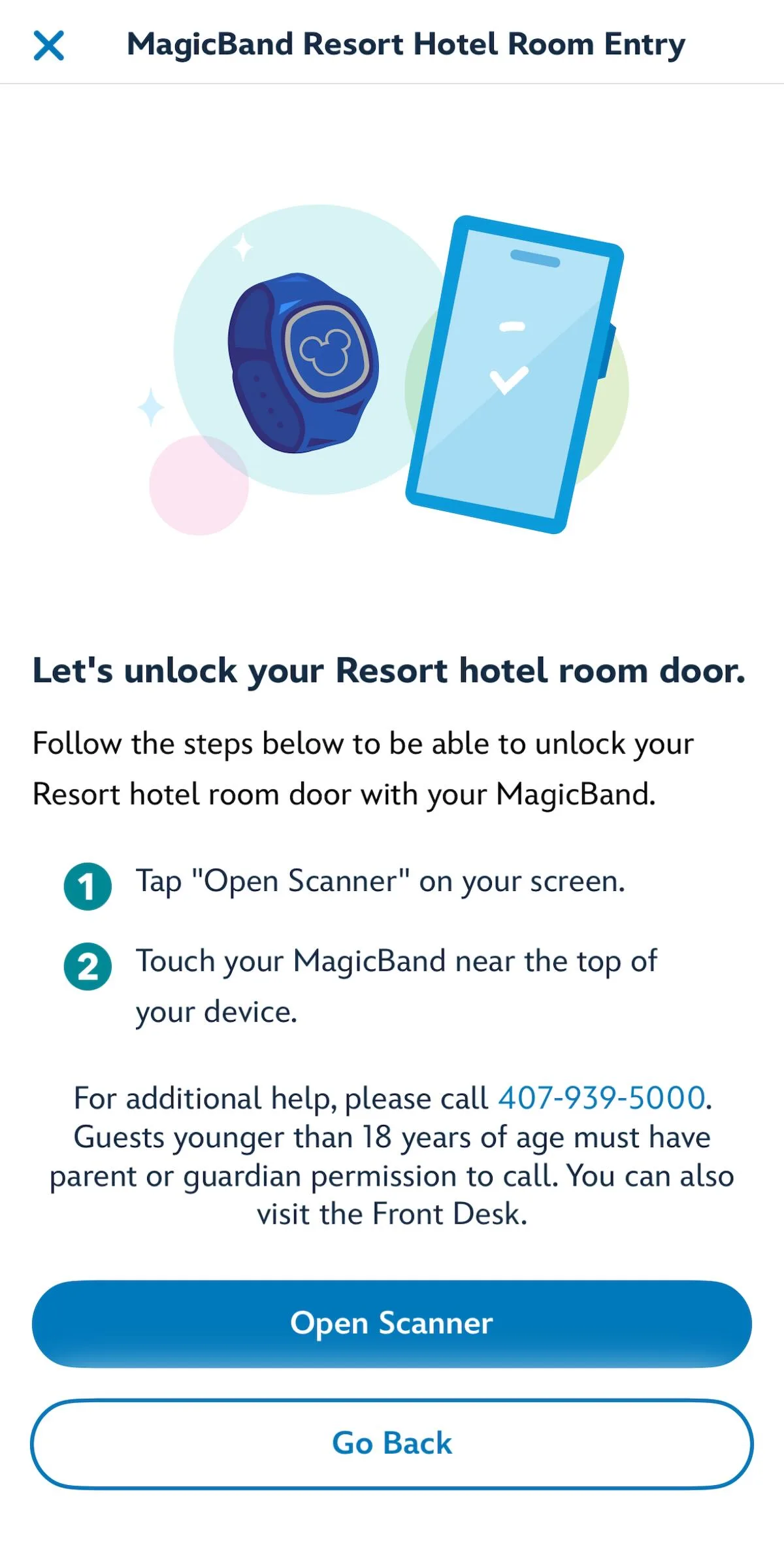 Magic band hotel room pairing scanner