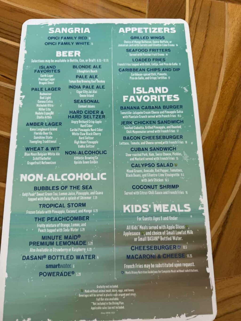 banana cabana menu