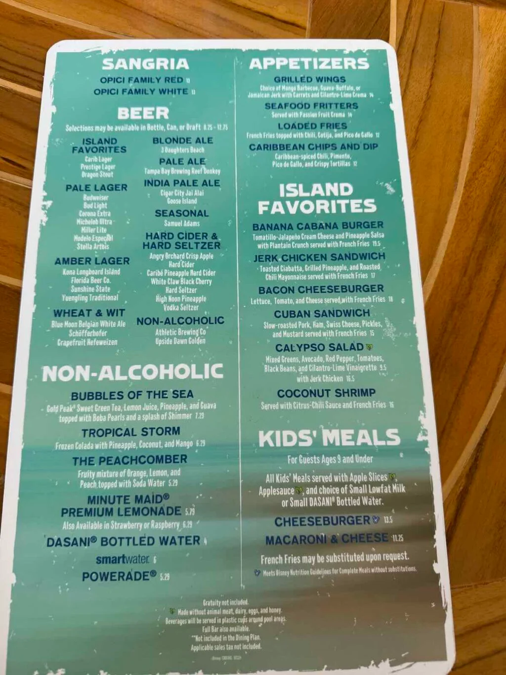 banana cabana menu