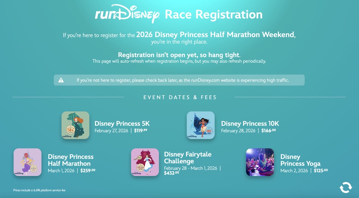 rundisney princess registration screen
