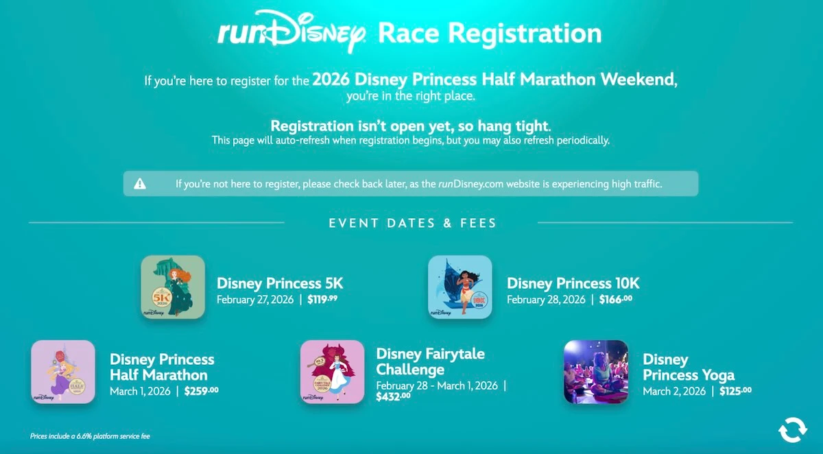 rundisney princess registration screen