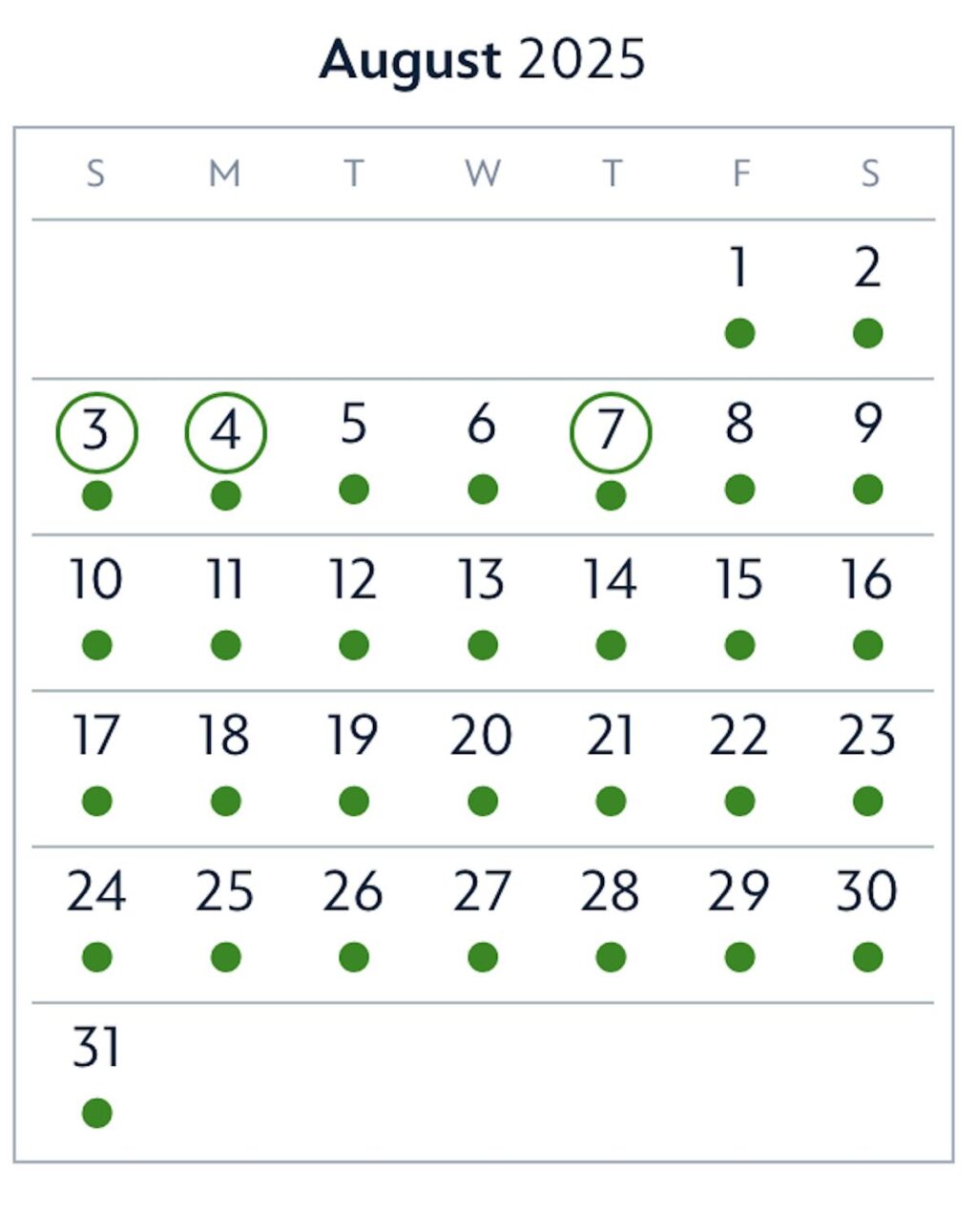 August 2025 good to go days