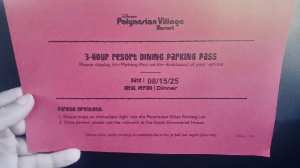 Disney Resort parking pass
