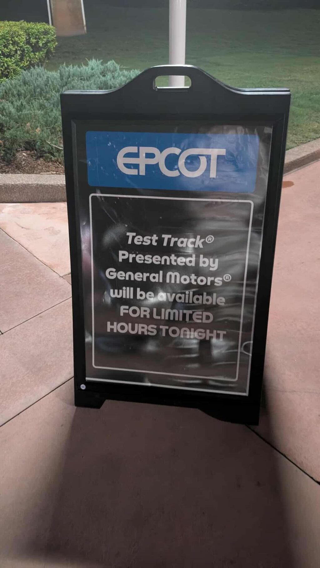 Test Track limited hours sign