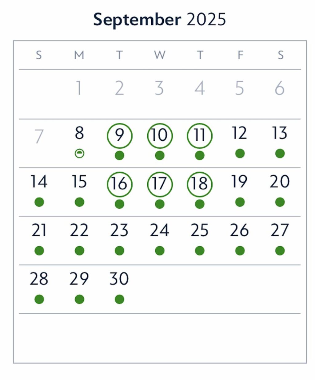 September 2025 good to go days