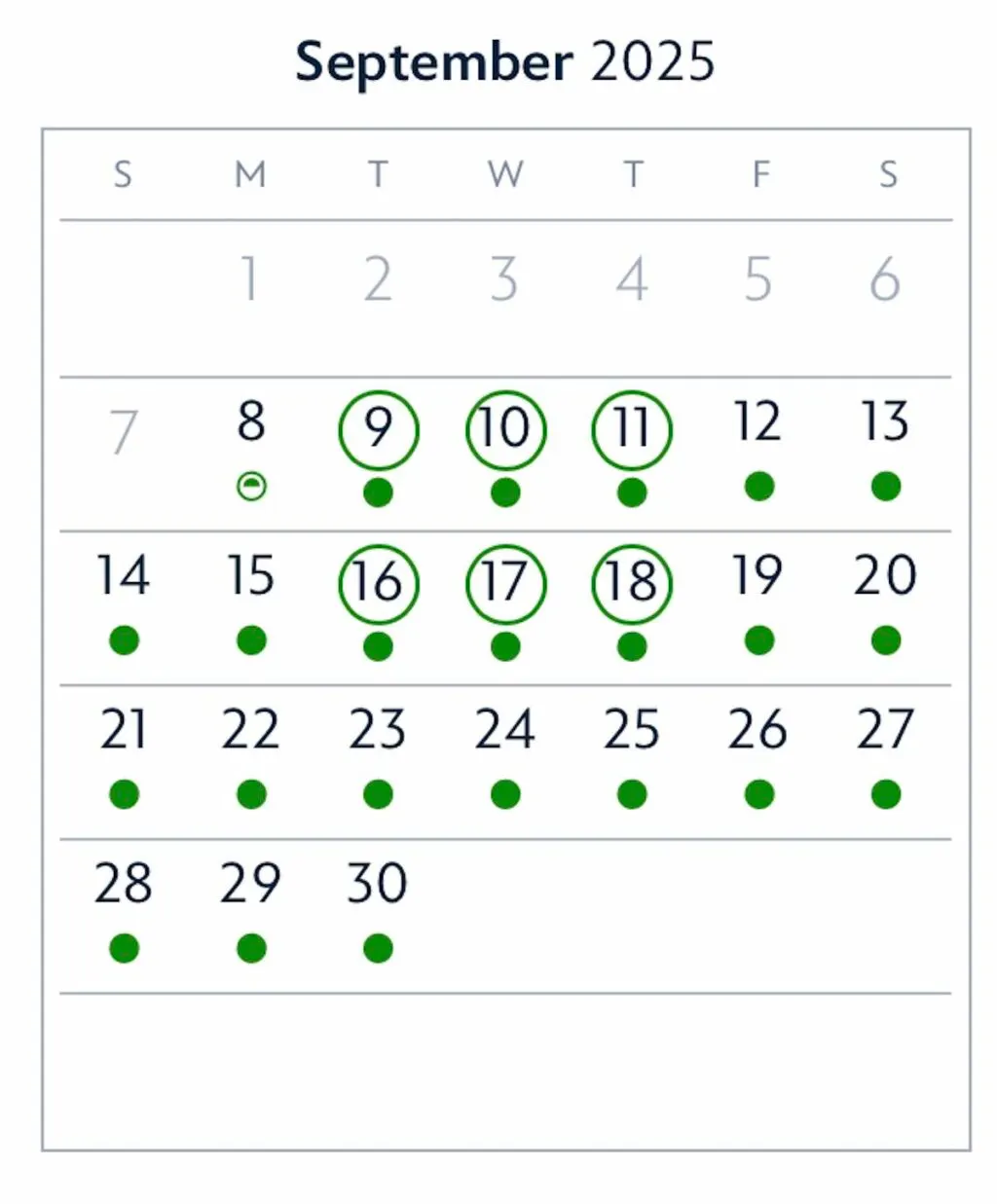 September 2025 good to go days