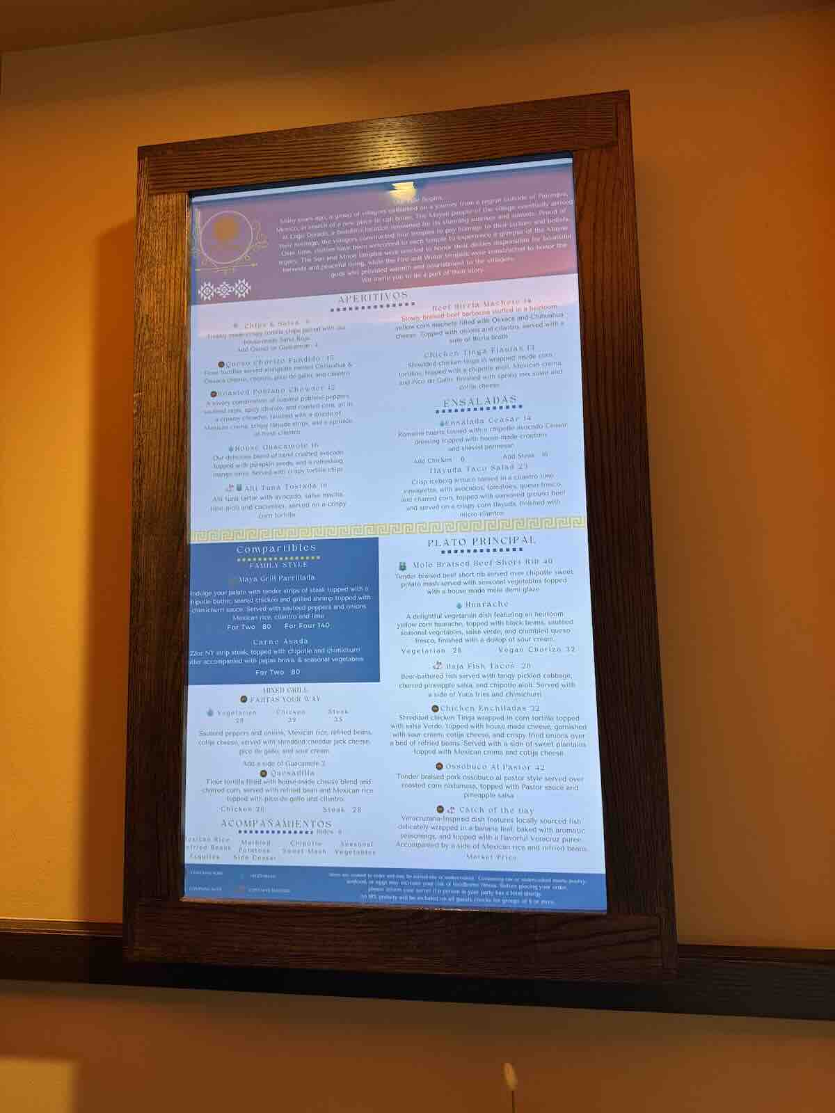 maya grill menu outside restaurant