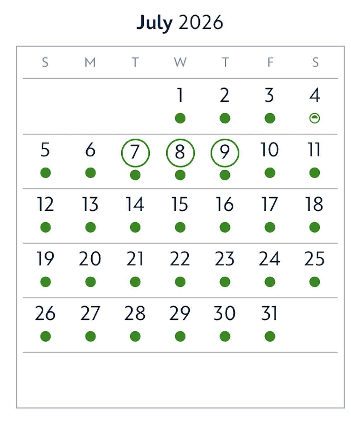 July 2026 good to go days